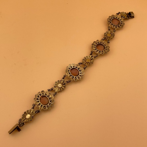 Antique Victorian CAMEO 800 Silver Filigree Shell Bracelet 4 Cameos - Picture 11 of 14